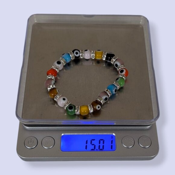 Colourful Glass Eye Beaded Stretch Bracelet - Picture 4 of 4